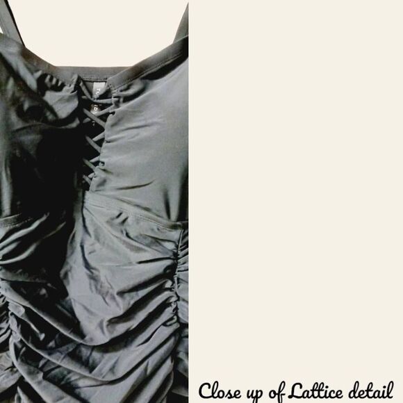 TORRID Plus Size Black Slim Fix Wireless Lattice Front One Piece Swimsuit 4X - Picture 6 of 13